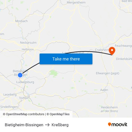 Bietigheim-Bissingen to Kreßberg map