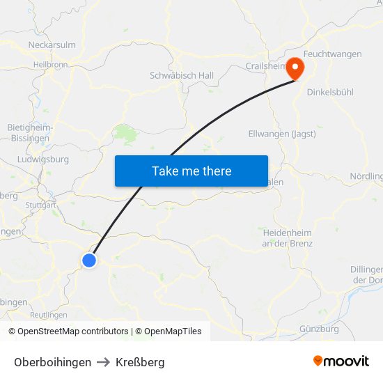 Oberboihingen to Kreßberg map