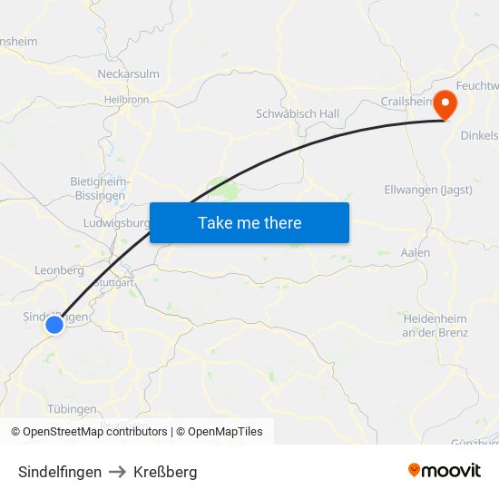 Sindelfingen to Kreßberg map