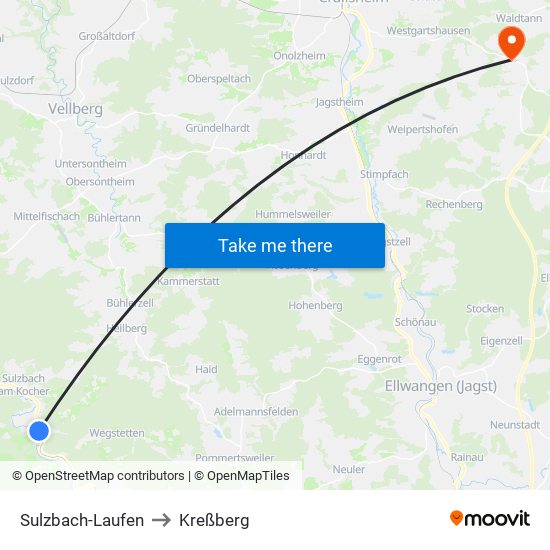 Sulzbach-Laufen to Kreßberg map