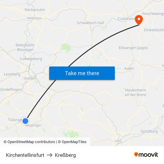 Kirchentellinsfurt to Kreßberg map