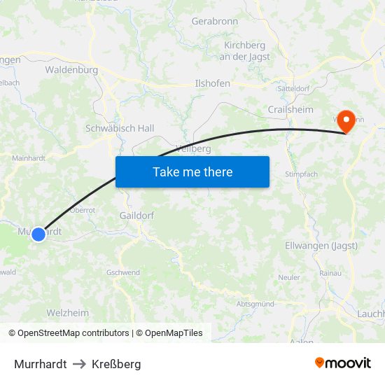 Murrhardt to Kreßberg map