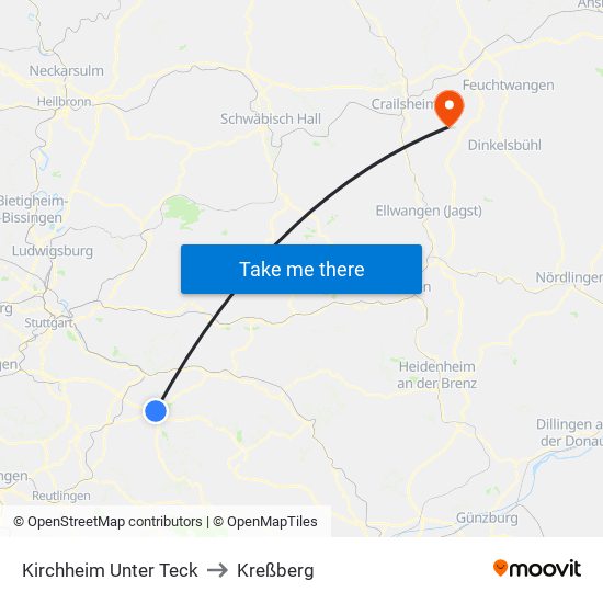 Kirchheim Unter Teck to Kreßberg map