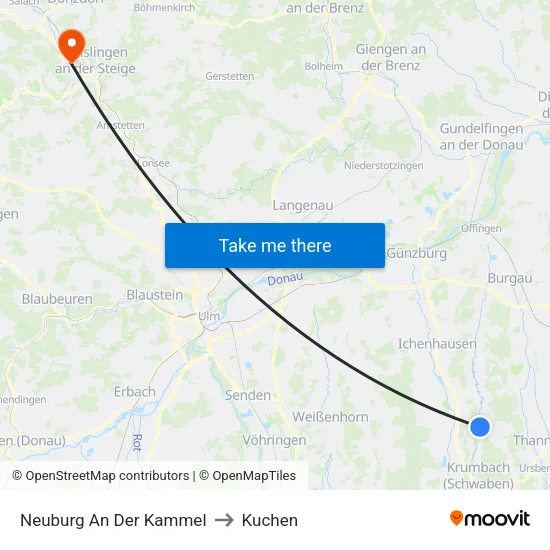 Neuburg An Der Kammel to Kuchen map