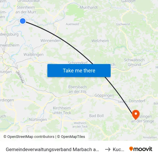 Gemeindeverwaltungsverband Marbach am Neckar to Kuchen map