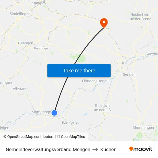 Gemeindeverwaltungsverband Mengen to Kuchen map