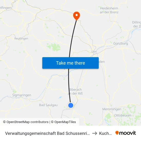 Verwaltungsgemeinschaft Bad Schussenried to Kuchen map