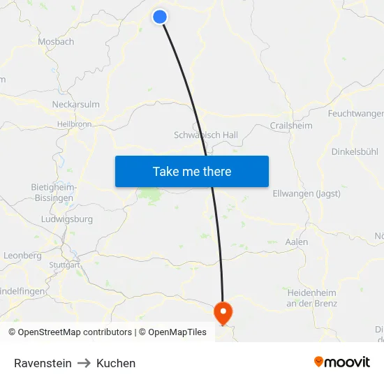 Ravenstein to Kuchen map