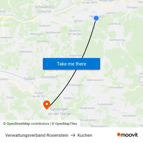Verwaltungsverband Rosenstein to Kuchen map