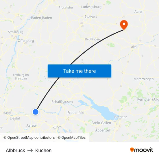 Albbruck to Kuchen map