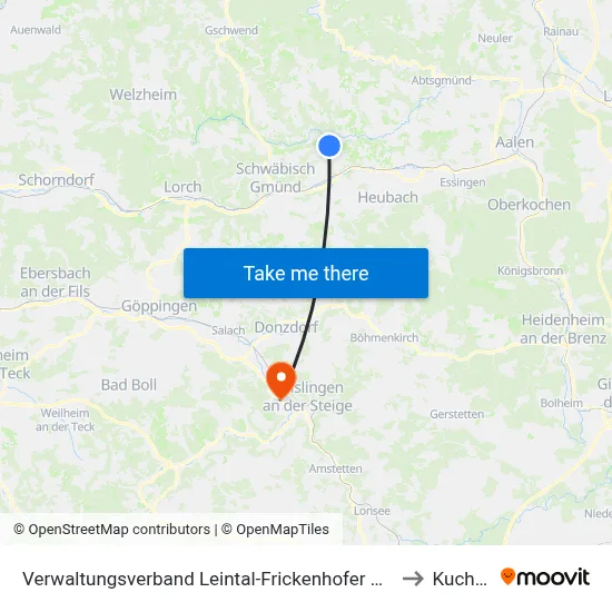 Verwaltungsverband Leintal-Frickenhofer Höhe to Kuchen map