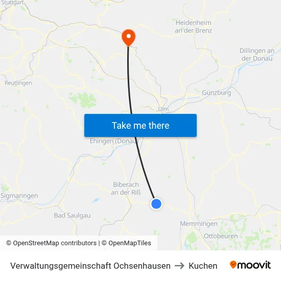 Verwaltungsgemeinschaft Ochsenhausen to Kuchen map