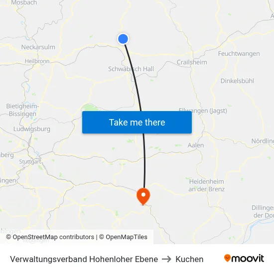 Verwaltungsverband Hohenloher Ebene to Kuchen map