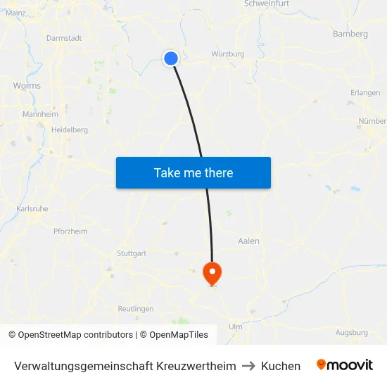 Verwaltungsgemeinschaft Kreuzwertheim to Kuchen map