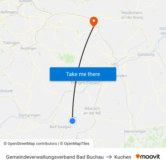 Gemeindeverwaltungsverband Bad Buchau to Kuchen map