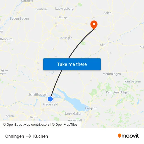 Öhningen to Kuchen map