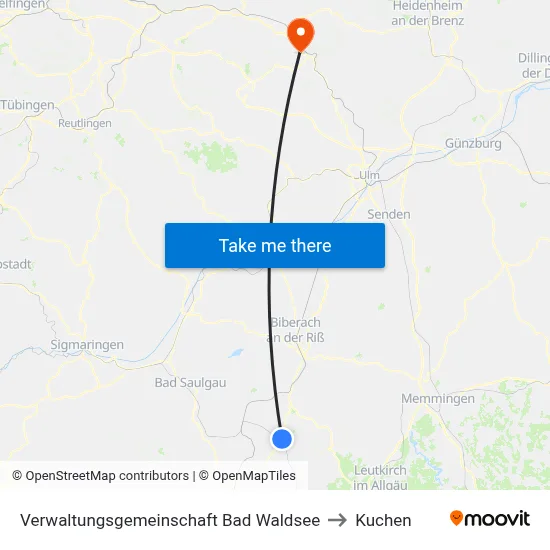 Verwaltungsgemeinschaft Bad Waldsee to Kuchen map