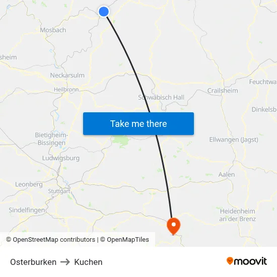 Osterburken to Kuchen map