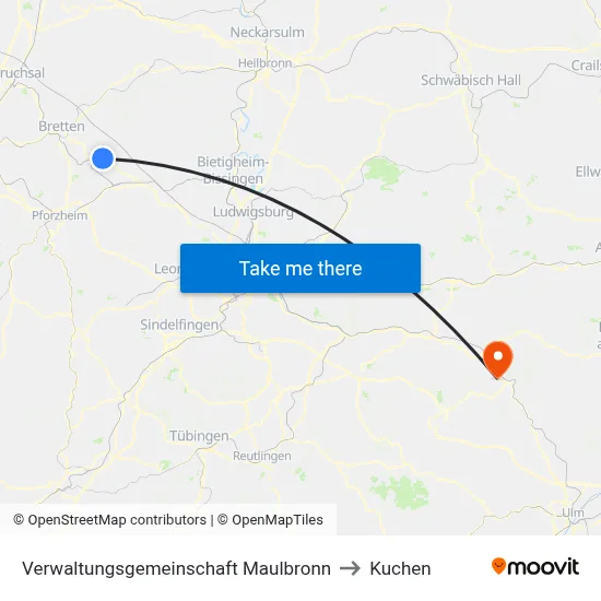 Verwaltungsgemeinschaft Maulbronn to Kuchen map