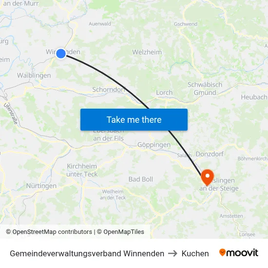Gemeindeverwaltungsverband Winnenden to Kuchen map