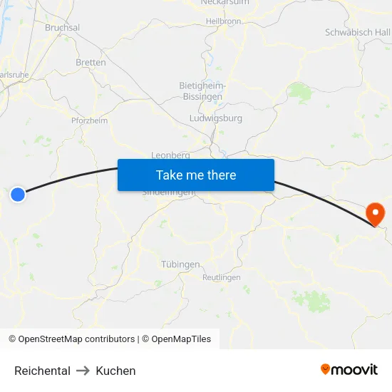 Reichental to Kuchen map