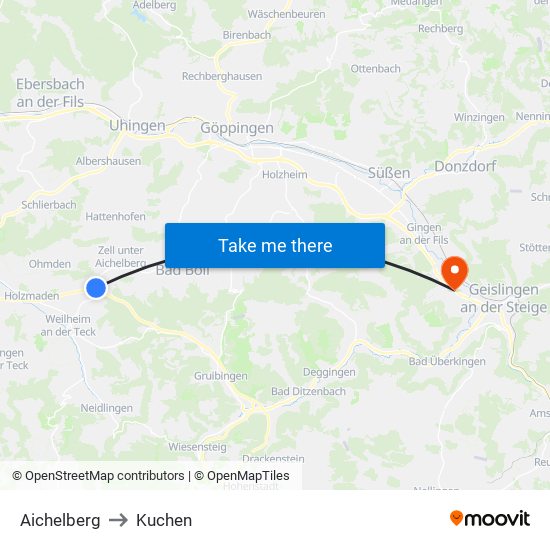 Aichelberg to Kuchen map