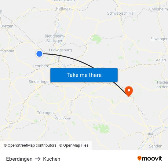 Eberdingen to Kuchen map