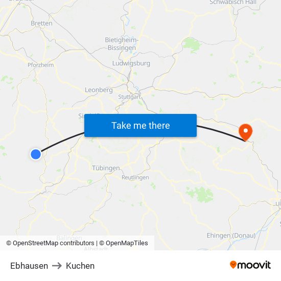 Ebhausen to Kuchen map