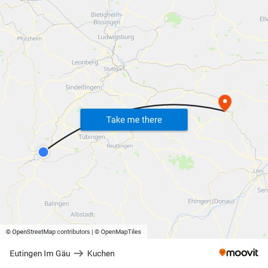 Eutingen Im Gäu to Kuchen map