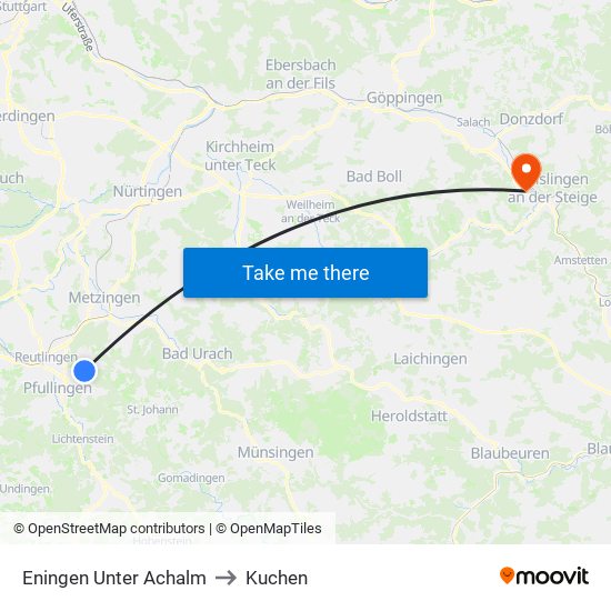 Eningen Unter Achalm to Kuchen map