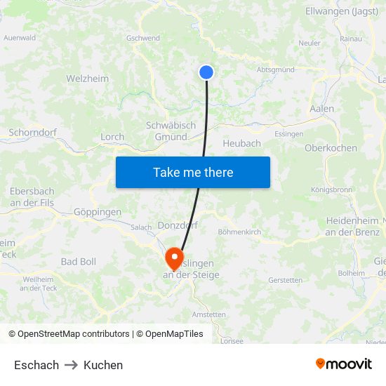 Eschach to Kuchen map