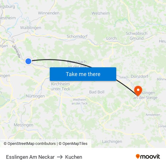 Esslingen Am Neckar to Kuchen map
