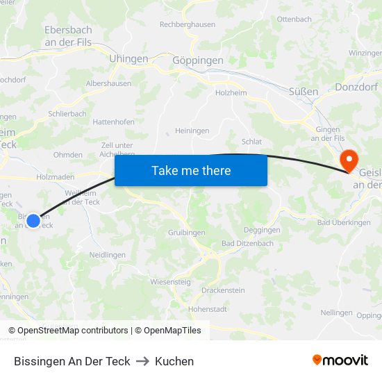 Bissingen An Der Teck to Kuchen map