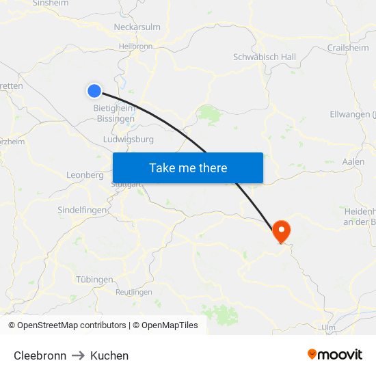 Cleebronn to Kuchen map