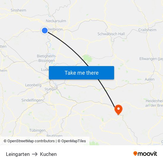 Leingarten to Kuchen map