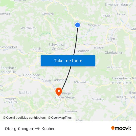 Obergröningen to Kuchen map