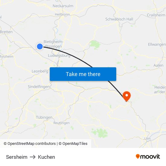 Sersheim to Kuchen map