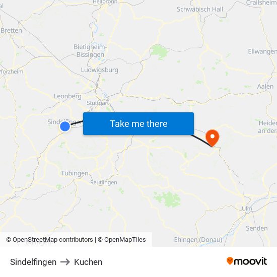 Sindelfingen to Kuchen map