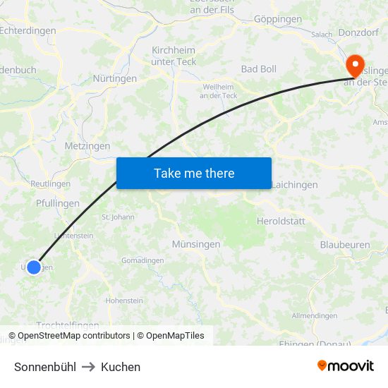 Sonnenbühl to Kuchen map