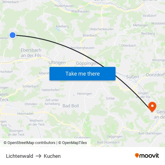 Lichtenwald to Kuchen map