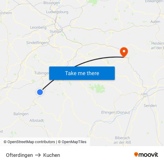 Ofterdingen to Kuchen map