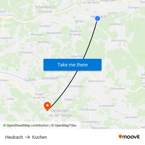 Heubach to Kuchen map