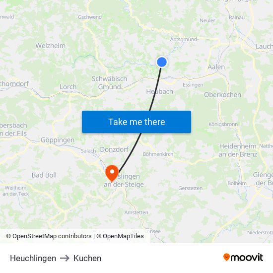 Heuchlingen to Kuchen map