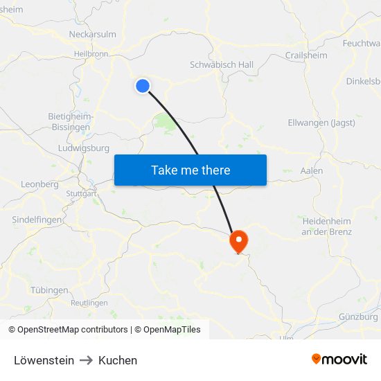 Löwenstein to Kuchen map