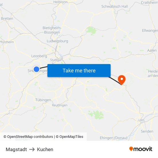 Magstadt to Kuchen map