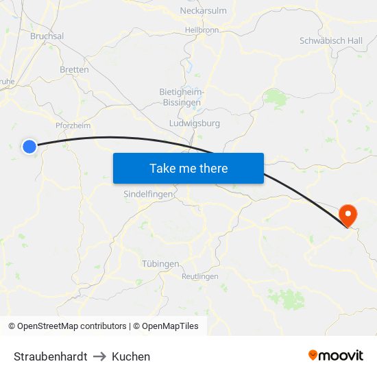 Straubenhardt to Kuchen map