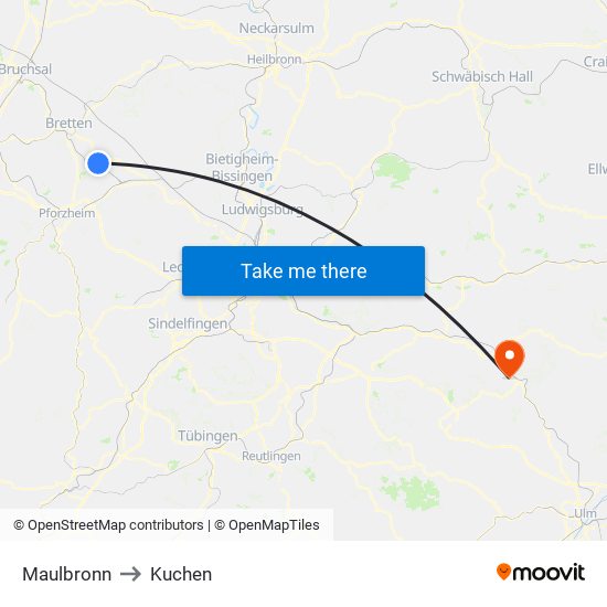 Maulbronn to Kuchen map