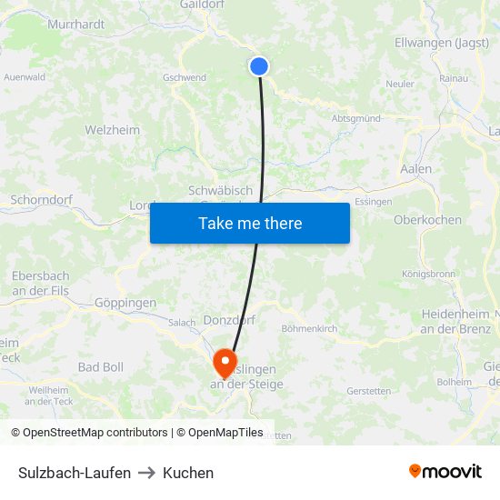 Sulzbach-Laufen to Kuchen map