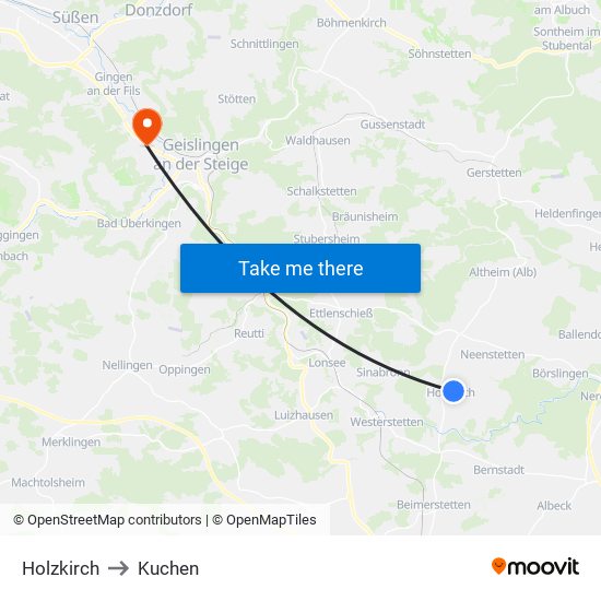 Holzkirch to Kuchen map