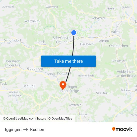 Iggingen to Kuchen map